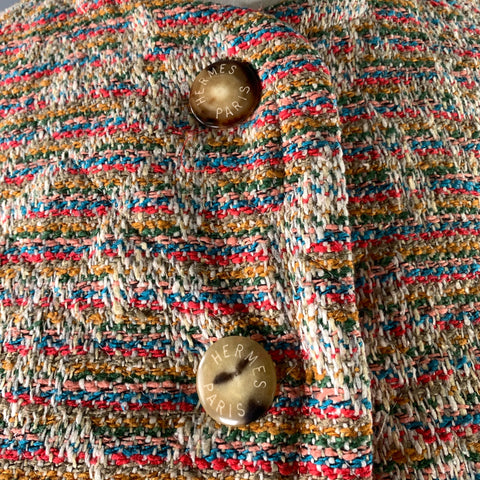 HERMES Size 8 Multi-Color Silk  Wool Jacket