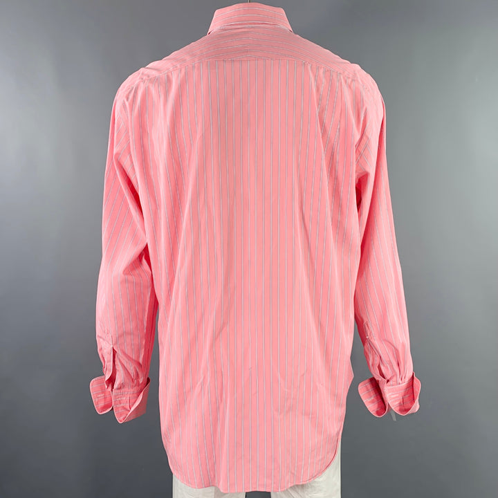 TRUZZI Size XL Pink White Stripe Cotton Spread Collar Long Sleeve Shirt