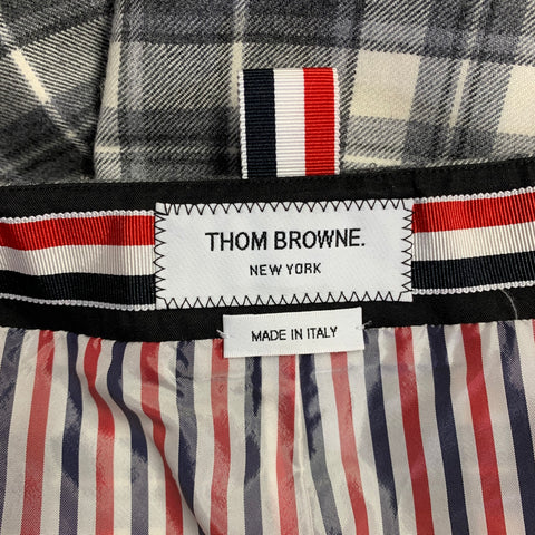 THOM BROWNE Size 0 Grey Cream Wool Plaid Pencil Mid-Calf Skirt
