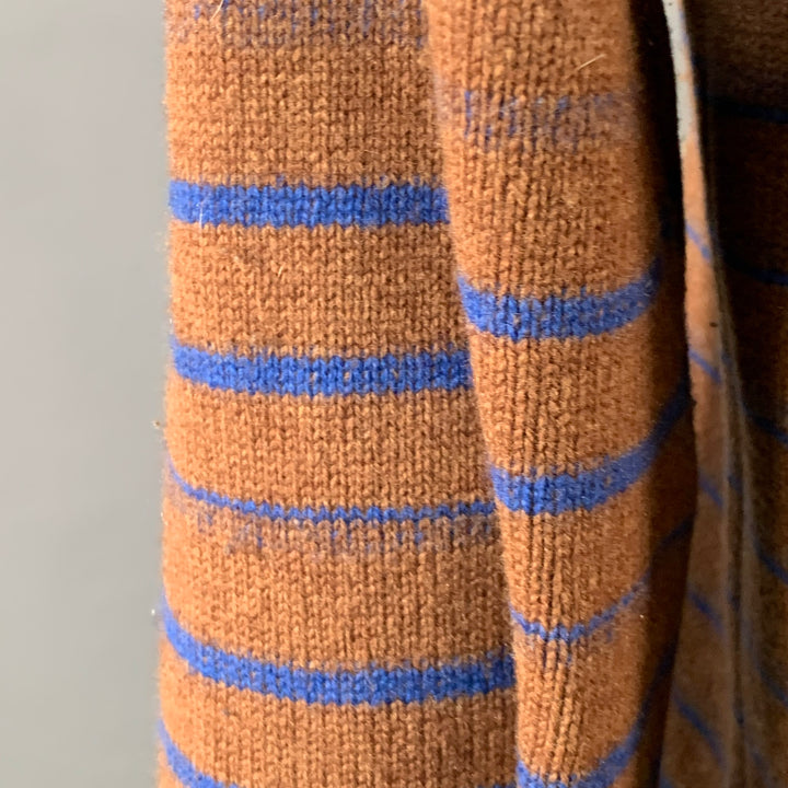 SACAI Size XL Brown Blue Orange Stripe Wool One Pocket Crew Neck Sweater