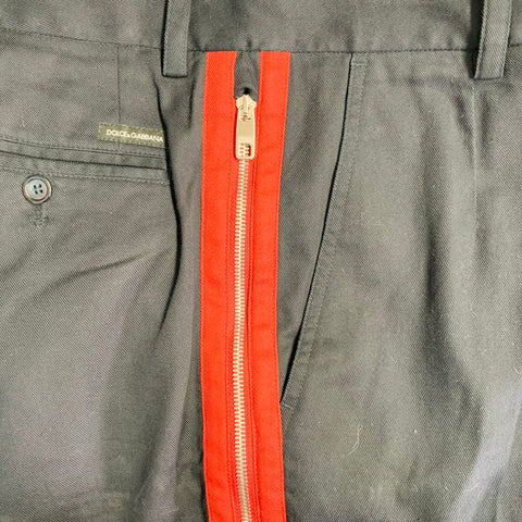 DOLCE & GABBANA Size 32 Navy Red Stripe Cotton Blend Zipper Stripe Casual Pants