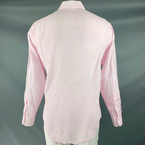 SAKS FIFTH AVENUE Size L Pink Linen Button Up Long Sleeve Shirt