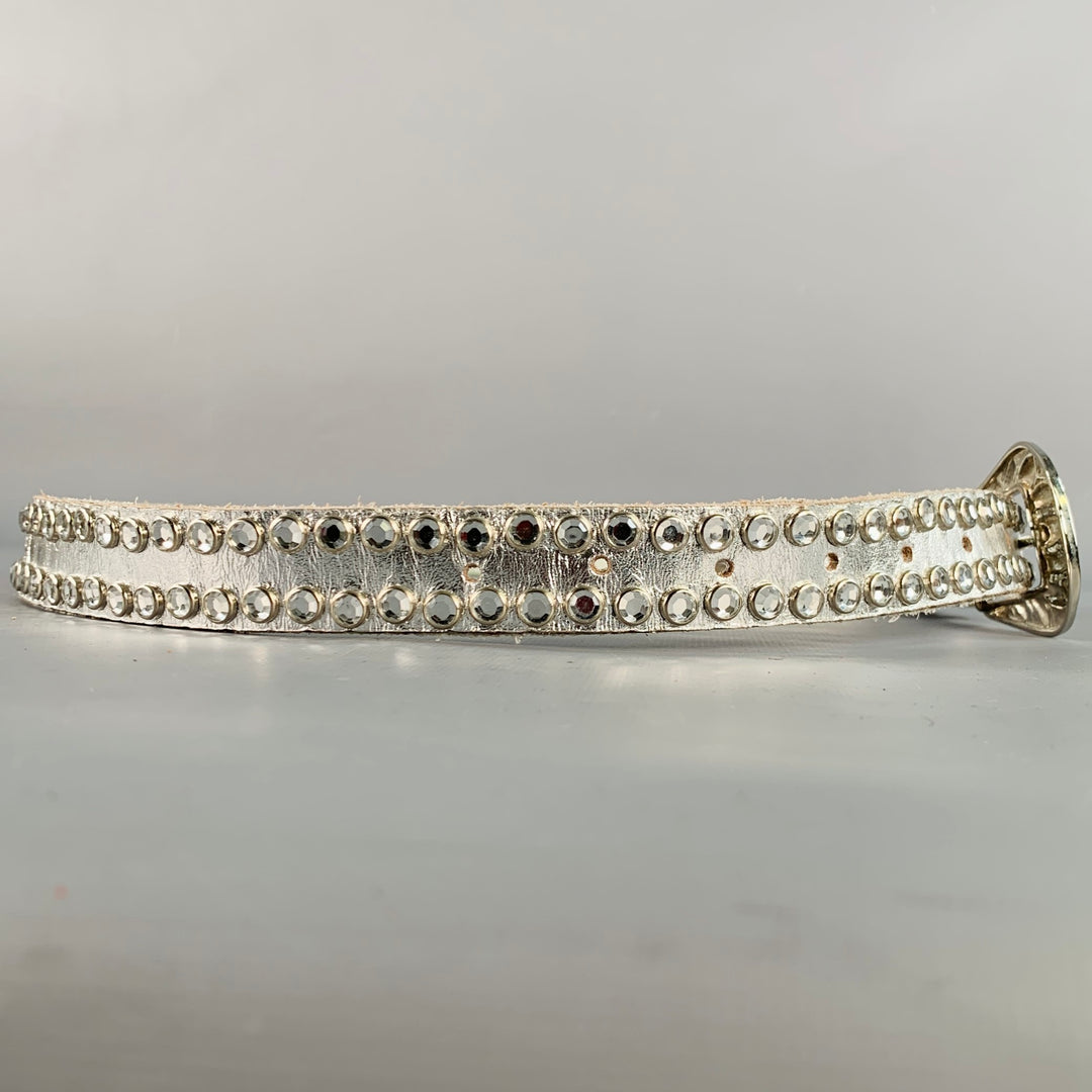 MICHAEL MORRISON Size L Silver Studded Leather Rhinestones Cowboy Belt