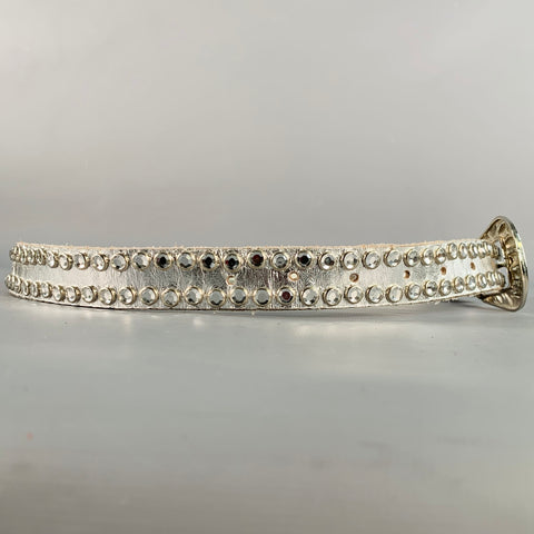 MICHAEL MORRISON Size L Silver Studded Leather Rhinestones Cowboy Belt