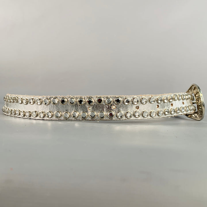 MICHAEL MORRISON Size L Silver Studded Leather Rhinestones Cowboy Belt