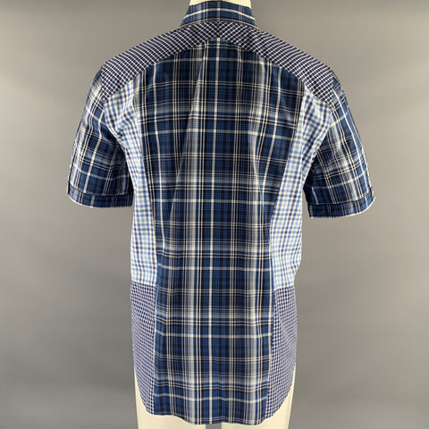 ALEXANDER MCQUEEN Size M Blue Mixed Plaid Cotton Short Sleeve Shirt
