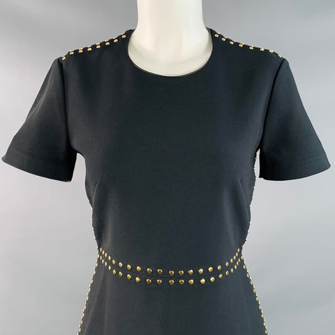 BURBERRY Size 6 Black Gold Viscose Blend Studded Shift Dress
