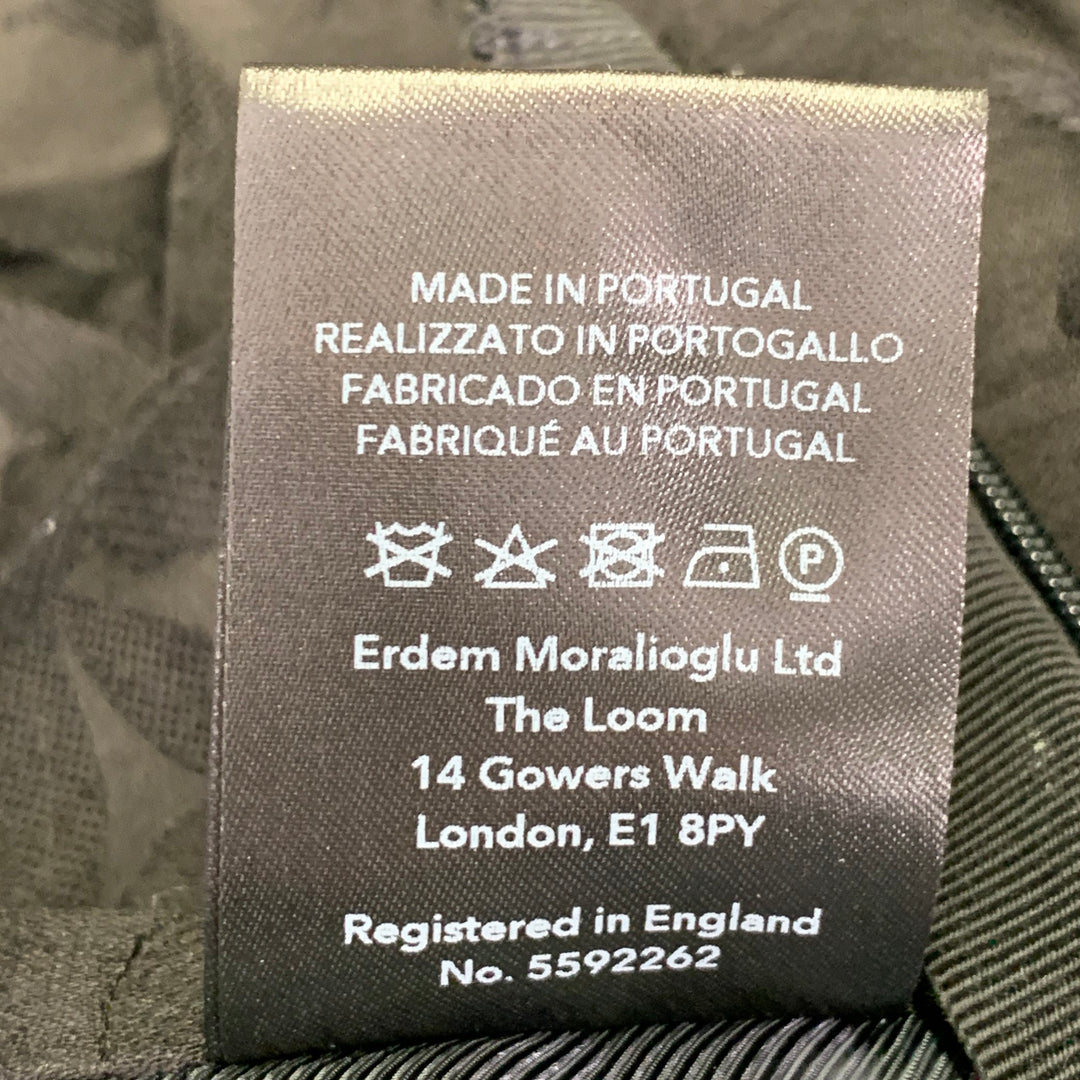 ERDEM Size 8 Helga Black Wool Blend Floral Flat Front Dress Pants