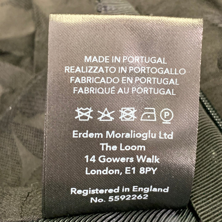 ERDEM Size 8 Helga Black Wool Blend Floral Flat Front Dress Pants