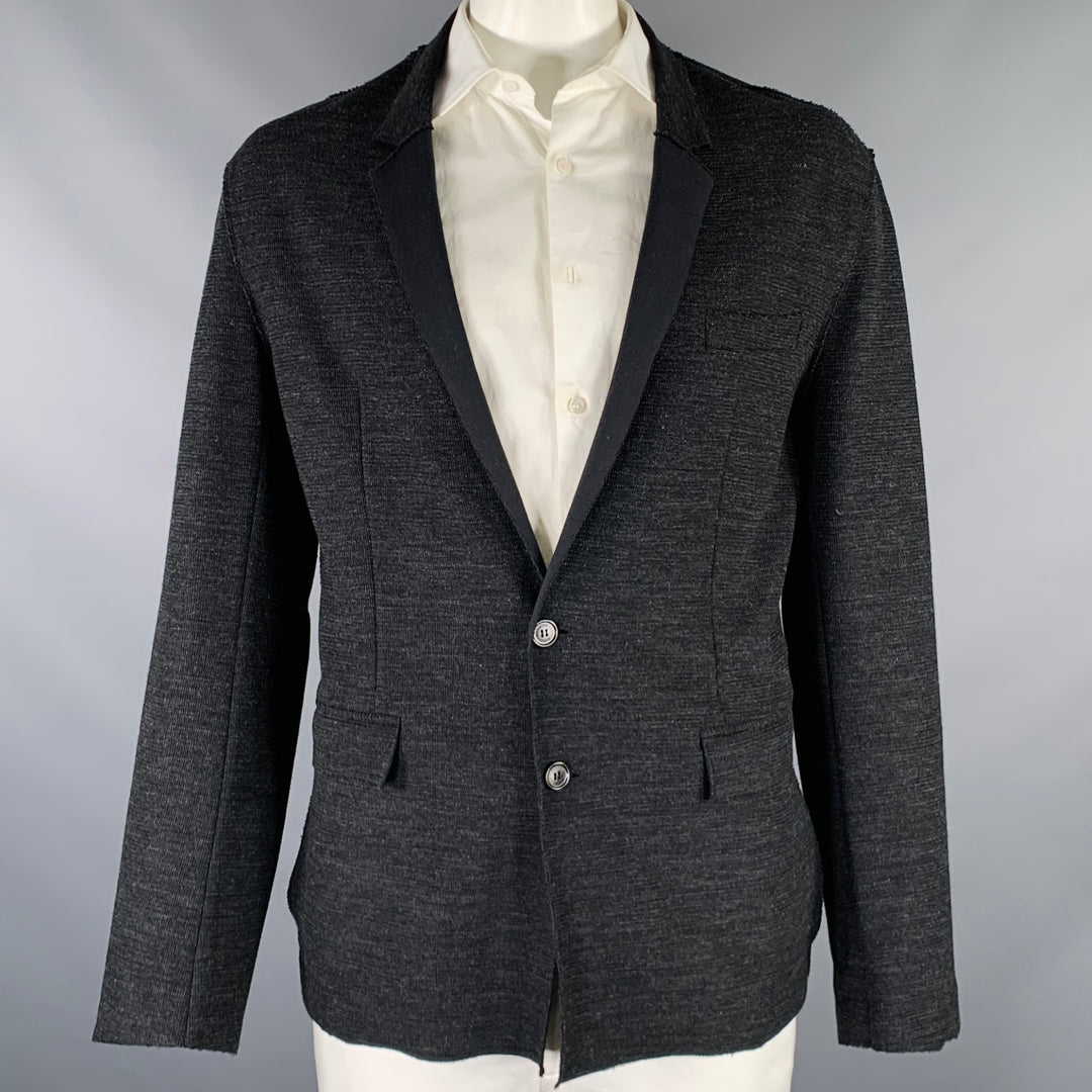 KRIS VAN ASSCHE Size 42 Black Distressed Cotton Blend Sport Coat