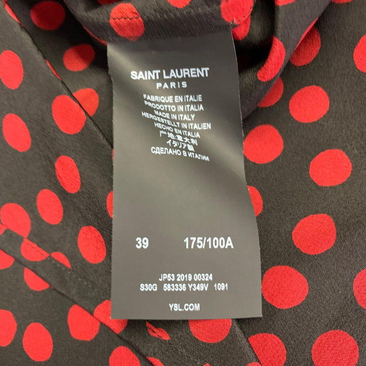 SAINT LAURENT Size M Black Red Dots One Pocket Short Sleeve Shirt