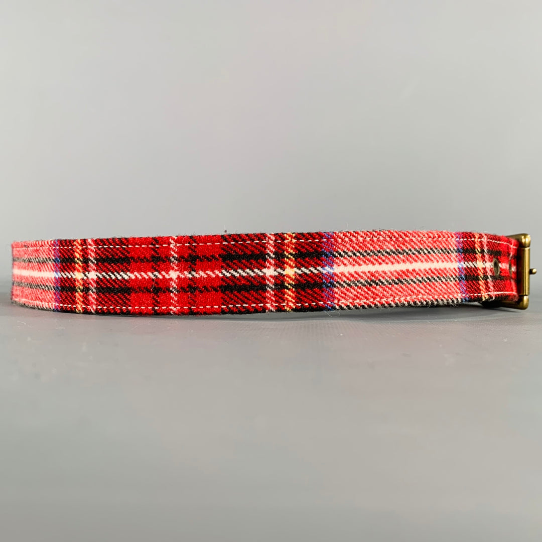 A.P.C. Size 36 Red Black White Plaid Wool Blend Belt