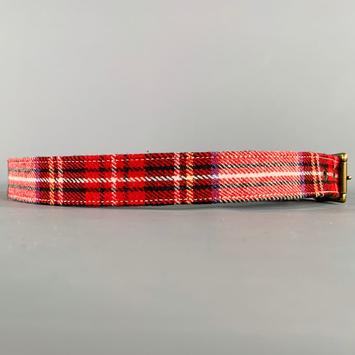 A.P.C. Size 36 Red Black White Plaid Wool Blend Belt