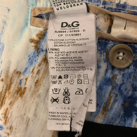D&G by DOLCE & GABBANA Size 44 White Blue Brown Tropical Print Cotton Sport Coat