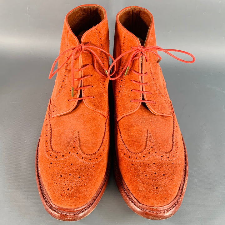 FLORSHEIM by DUCKIE BROWN Size 10 Orange Perforated Suede Wingtip Ankle Boots