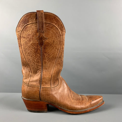LUCCHESE Talla 10 Botas marrones desgastadas con punta en punta