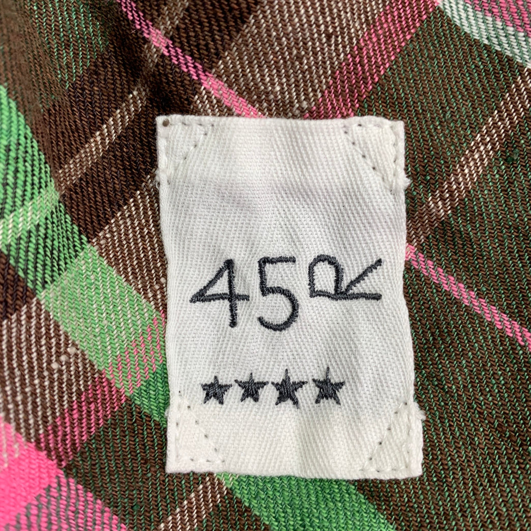 45rpm Size XL Pink Brown Green Plaid Linen Notch Lapel Jacket