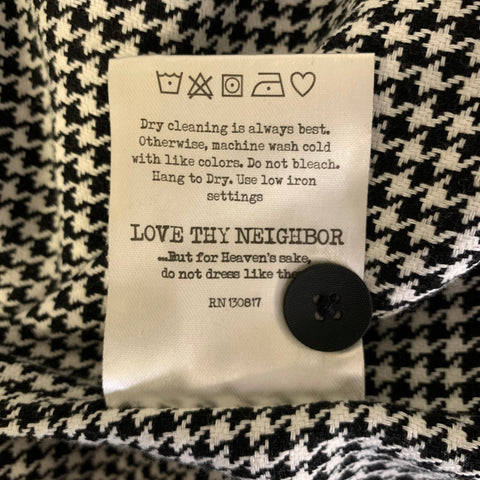 DESCENDANT OF THIEVES Size L White Black Houndstooth Cotton Long Sleeve Shirt