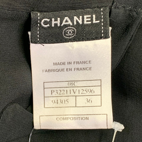 CHANEL Vintage 2008 Cruise Size S Black Silk Pleated Sleeveless Knee Length Cocktail Dress