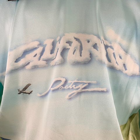 Chemise NAHMIAS à manches longues en soie imprimée multicolore paysage hélicoptère, taille S