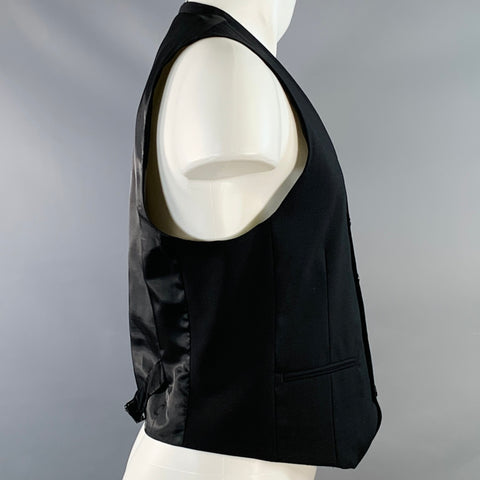 THEORY Size 40 Black Virgin Wool Blend V-Neck Vest
