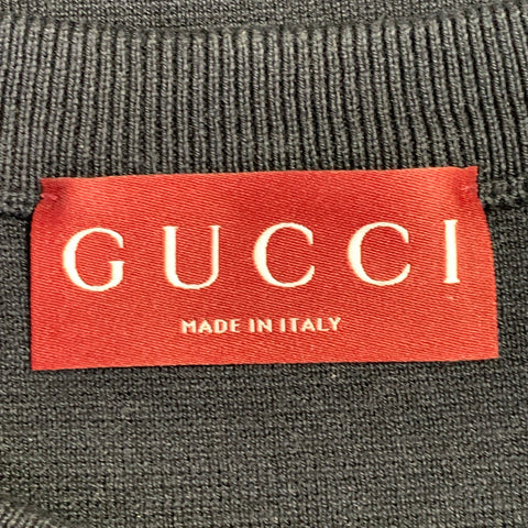 GUCCI Size XL Navy White Logo Silk Cotton Short Sleeve Crew Neck Pullover