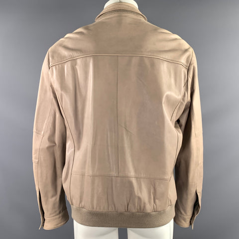 ELIE TAHARI Size M Beige Grey JRL60411 Leather Zip Up Jacket