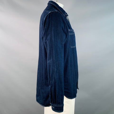 Chemise à manches longues FREEMANS SPORTING CLUB taille L en sergé de coton indigo marine à surpiqûres contrastantes