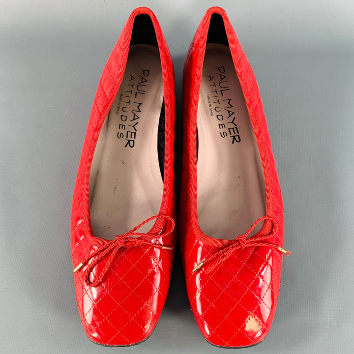 PAUL MAYER Size 9 Red Patent Leather Quilted Bow Flats