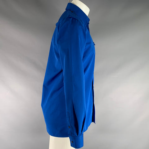 XANDER ZHOU Chemise unie bleue à épaulettes et manches longues 100 % polyester, taille S