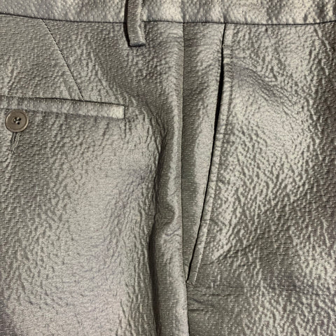 CALVIN KLEIN COLLECTION Size 38 Grey Textured Cotton Blend Peak Lapel Suit