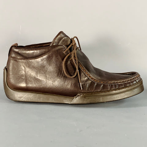 PS by PAUL SMITH Size 10 Brown Leather Lace-Up Moccasin Ankle Boots