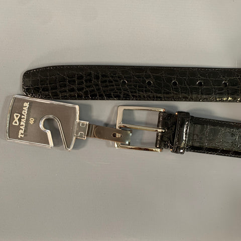 TRAFALGAR Size 40 Balck Crocodile Leather Belt