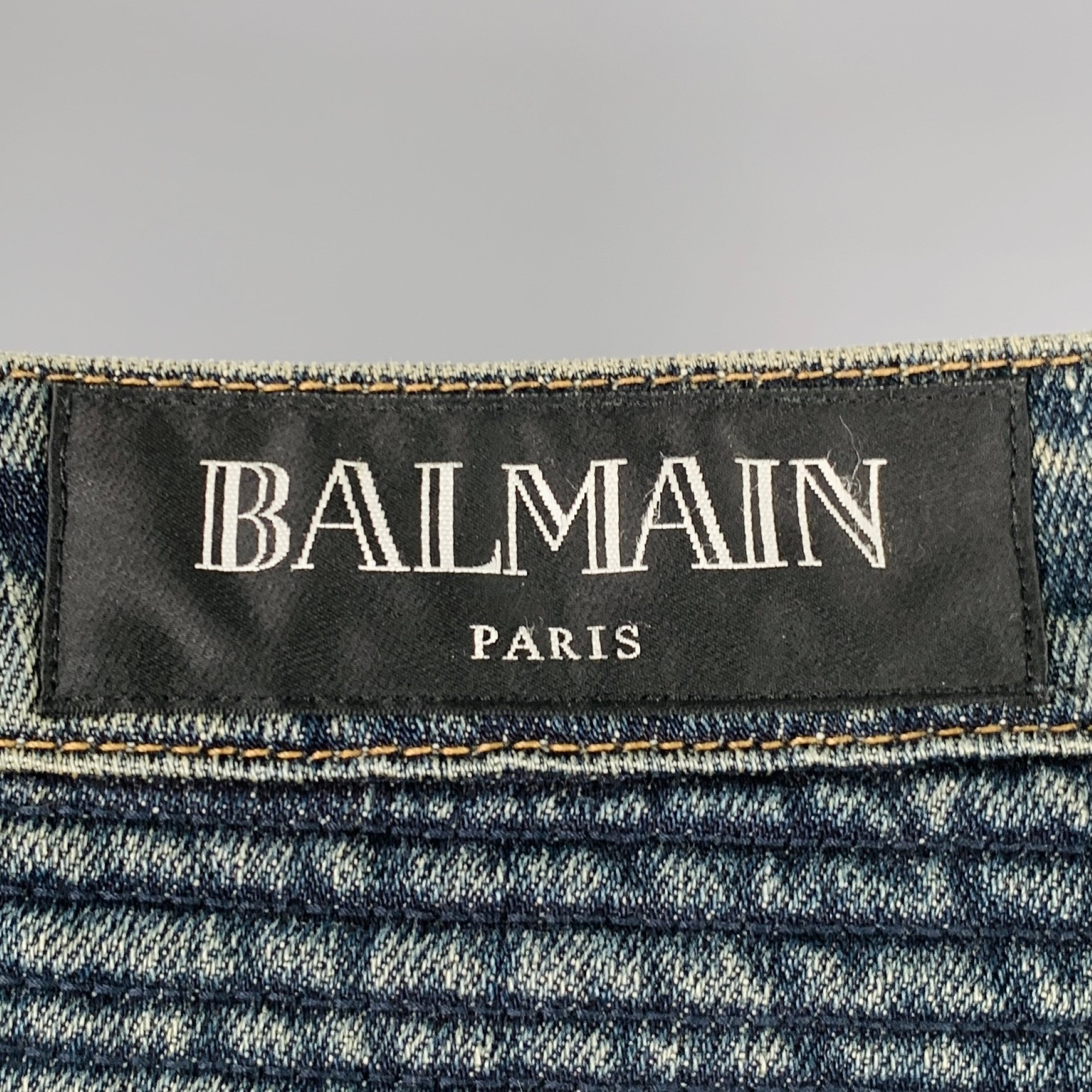 BALMAIN Size 32 Blue Cotton Motorcycle Jeans – Sui Generis