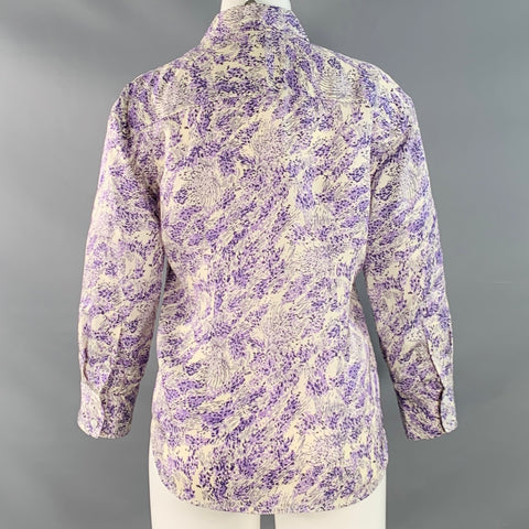 JIL SANDER Size 2 Purple White Cupro Silk Abstract Casual Top