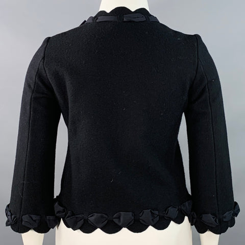 MOSCHINO COUTURE Size 10 Black Wool Blend Ribbon Snaps Jacket Blazer