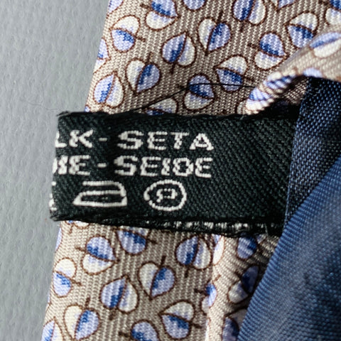 SALVATORE FERRAGAMO Grey Blue Leaves Silk Tie