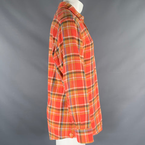 Chemise à manches longues à carreaux coton orange blanc vert taille M PROPER CLOTH