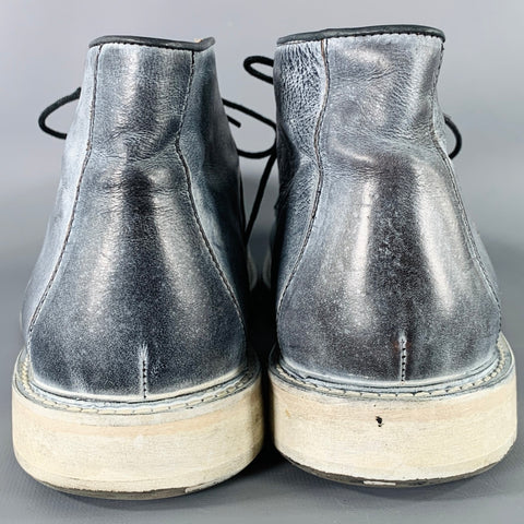 JOHN VARVATOS Size 11 Grey White Distressed Leather Lace-Up Ankle Boots