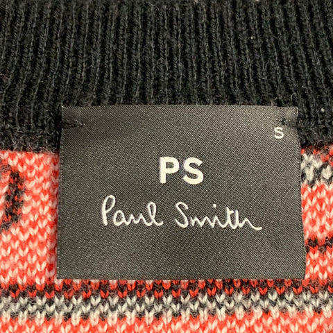PAUL SMITH Size S Black Red White Stripe Wool Cotton Blend Crew Neck Sweater