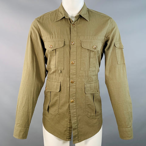 WALLACE & BARNES Size M Green Olive Cotton Safari Long Sleeve Shirt