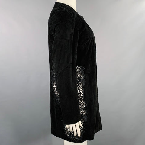 ELIE TAHARI Size L Black Lambskin Suede Hook Eye Closure Jacket
