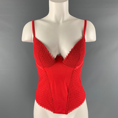 LA PERLA Top de vestir con corsé texturizado en mezcla de poliamida rojo talla S