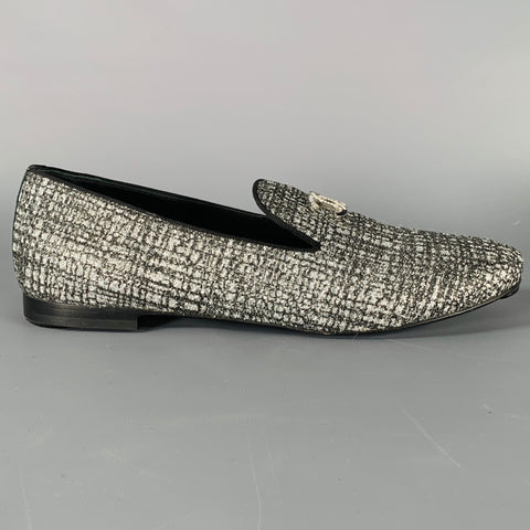 CHANEL Size 8 CC Silver Black Glitter Loafer Flats