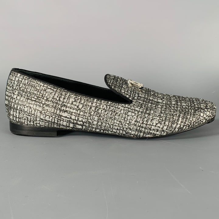 CHANEL Size 8 CC Silver Black Glitter Loafer Flats