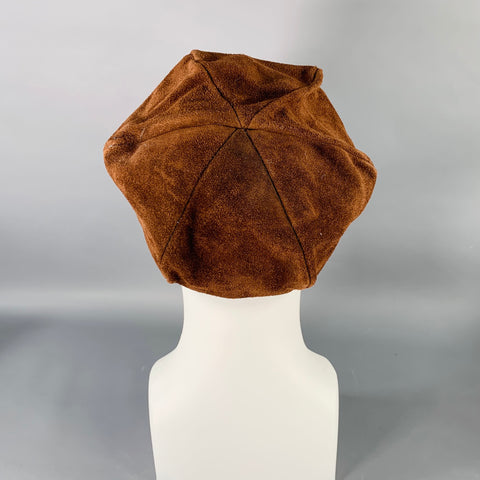 VINTAGE Brown Mustard Two Tone Suede Newsboy Cap Hat