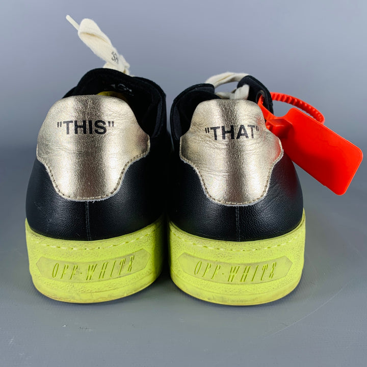 OFF-WHITE Size 10 Black Green Leather Zip Tie Lace-Up Sneakers