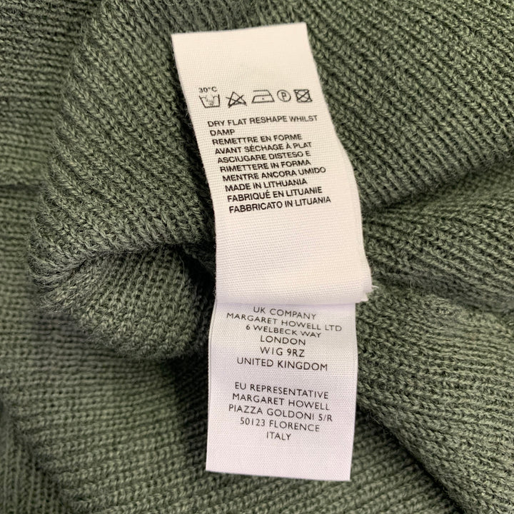 MARGARET HOWELL Size L Green Sage Knit Merino Wool V-Neck Cardigan