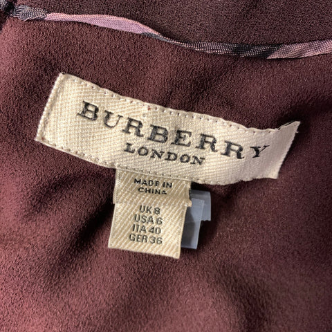 BURBERRY Size 6 Burgundy Polyester V Neck Knee-Length Cocktail Dress
