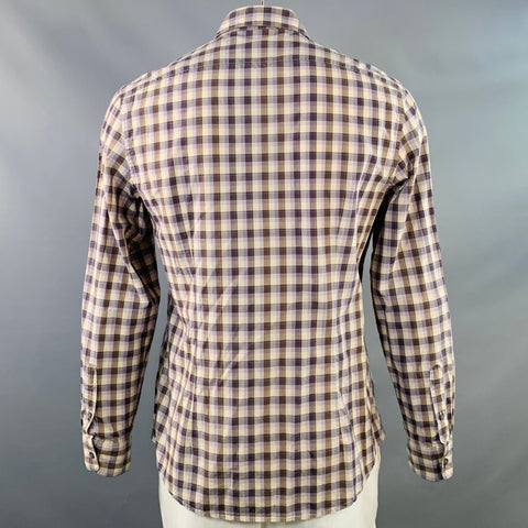 JOHN VARVATOS STAR USA Size L Beige Brown Purple Plaid Long Sleeve Shirt